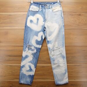 American Eagle Mom Jeans Womens 4 High Rise Distressed Denim Heart Cloud Pattern